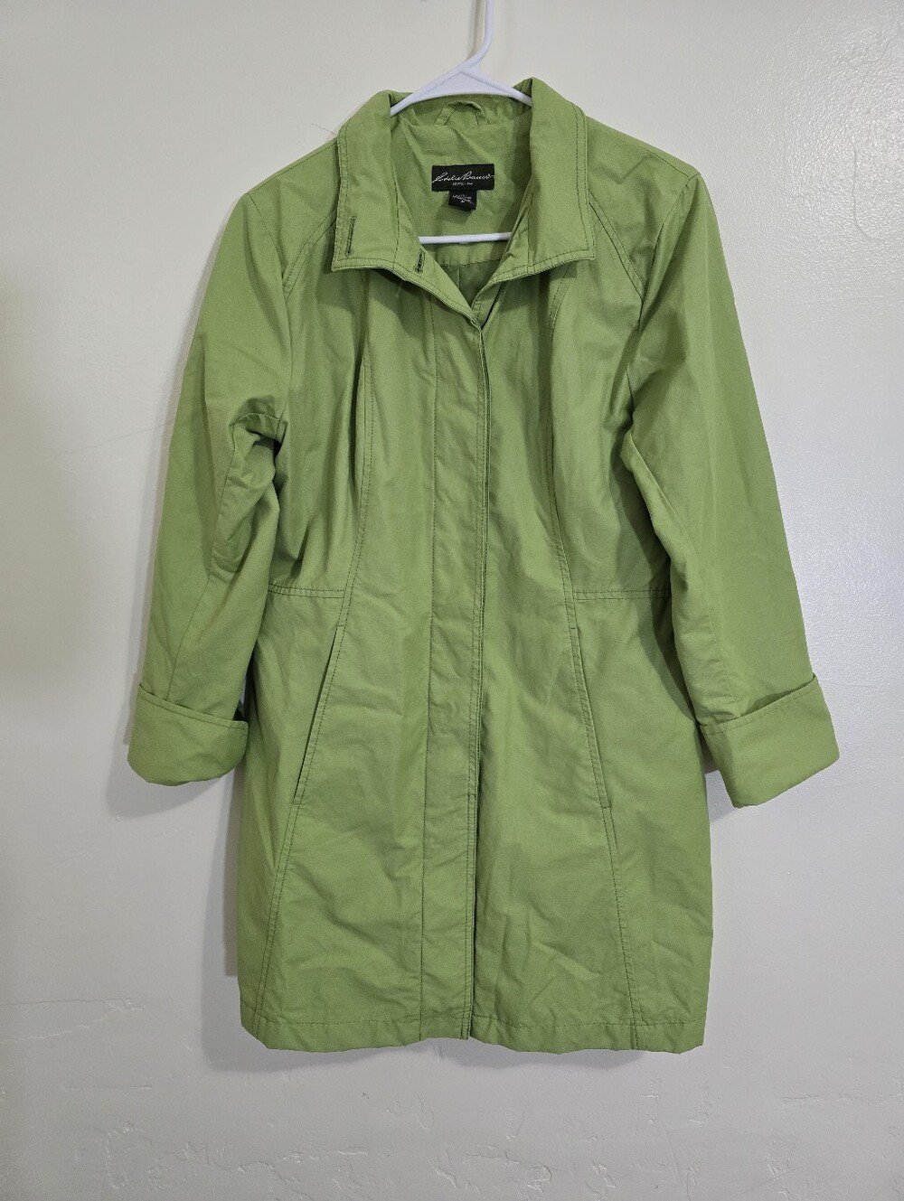 Vtg Eddie Bauer Apple Green Mid Length Trench Coat Size M